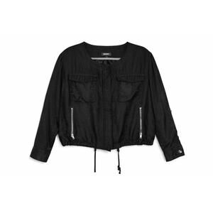 DKNY Black Drawstring Zip-up Lightweight Jacket Roll Tab Sleeve women’s Large